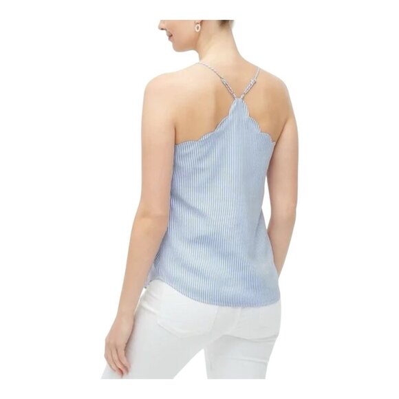 J. Crew Size 14 Striped Scalloped Cami Top L8679 Banker Blue White Nautical - Picture 2 of 7